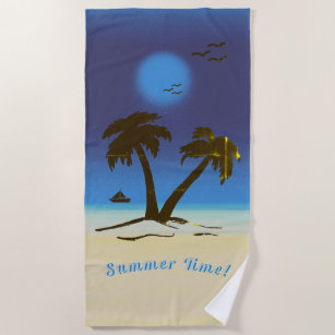 Palm Trees Beach Sommerzeit! Nachtblau Strandtuch