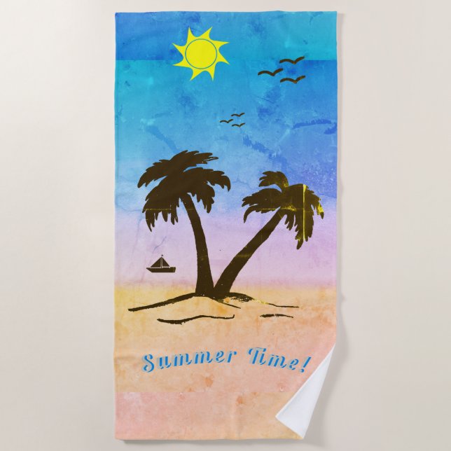 Palm Trees Beach Sommerzeit! Strandtuch (Vorderseite)