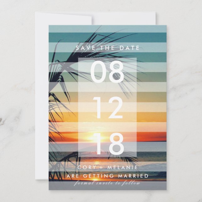 Palm Trees Beach Sunset Foto Speichern Sie die Dat Save The Date (Vorderseite)