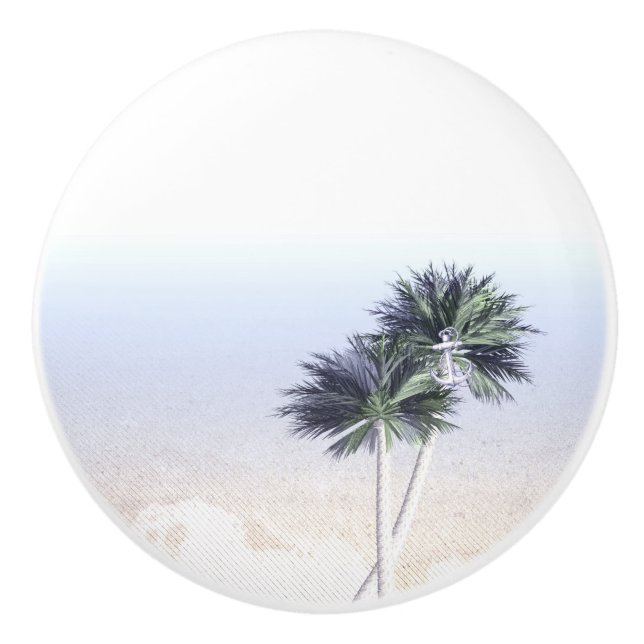 Palm Trees Beach Tropical Nautical Anchor Keramikknauf (Vorderseite)