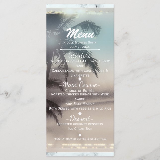 Palm Trees Elegant Tropical Beach Party Menu (Devant)