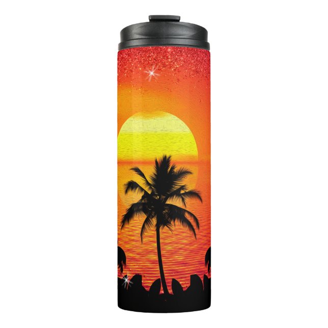 Palm Trees & Fiery Sky Thermosbecher (Vorderseite)