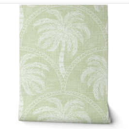 Palm Trees in Pastel Green Arch Motifs Textured Tapete