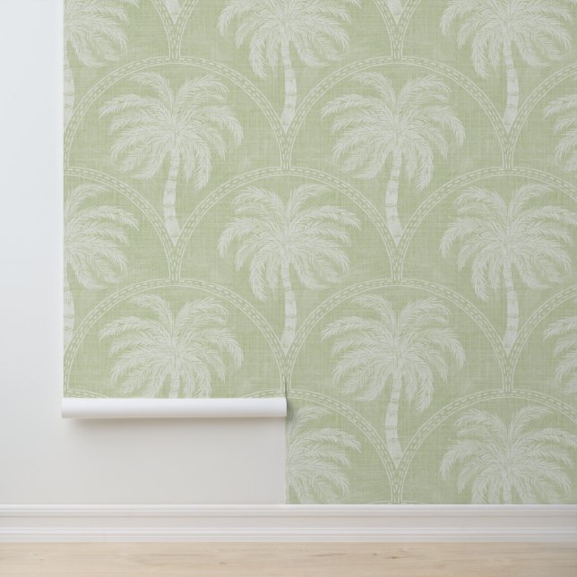 Palm Trees in Pastel Green Arch Motifs Textured Tapete (Anwendung)
