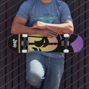 Palm Trees Lila Black Pattern Skateboard