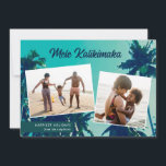 Palm Trees Mele Kalikimaka Zwei Fotos Feiertagskarte<br><div class="desc">Sie suchen Weihnachtskarten zum Thema Strand,  die Sie an Familie und Freunde schicken können? Diese atemberaubende Urlaubsfotokarte zeigt ein Bild von Palmen als Hintergrund sowie 2 Bildvorlagen. Stilvolle Typografie lautet: "Mele Kallikimaka." Einfach zu personalisieren! Auf der Rückseite ist Sand auf weißem Hintergrund gehalten.</div>