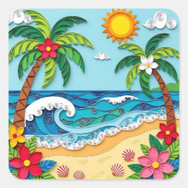 Palm Trees on the Beach  Quadratischer Aufkleber