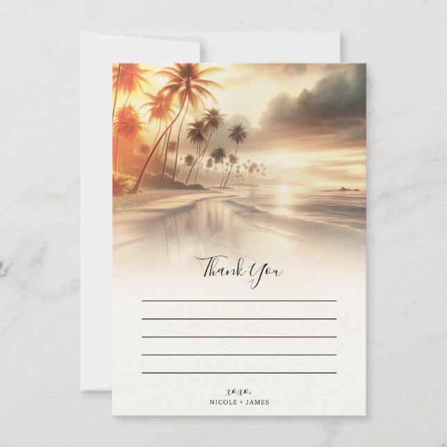 Palm Trees & Orange Sunset Beach Hochzeit Vielen D Einladung (Vorderseite)