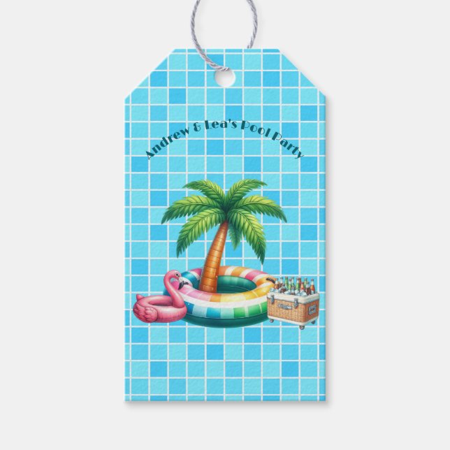 Palm Trees Pool Party Flamingo Geschenkanhänger (Vorderseite)