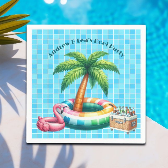 Palm Trees Pool Party Flamingo Serviette (Von Creator hochgeladen)