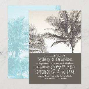 Palm Trees Sepia Typografy Wedding Einladung