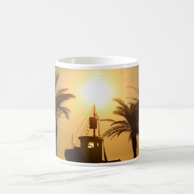 Palm Trees Ship Foto Weiße Tasse (Mittel)
