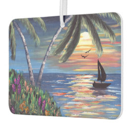 Palm Trees Sunset Ocean Painting Autolufterfrischer