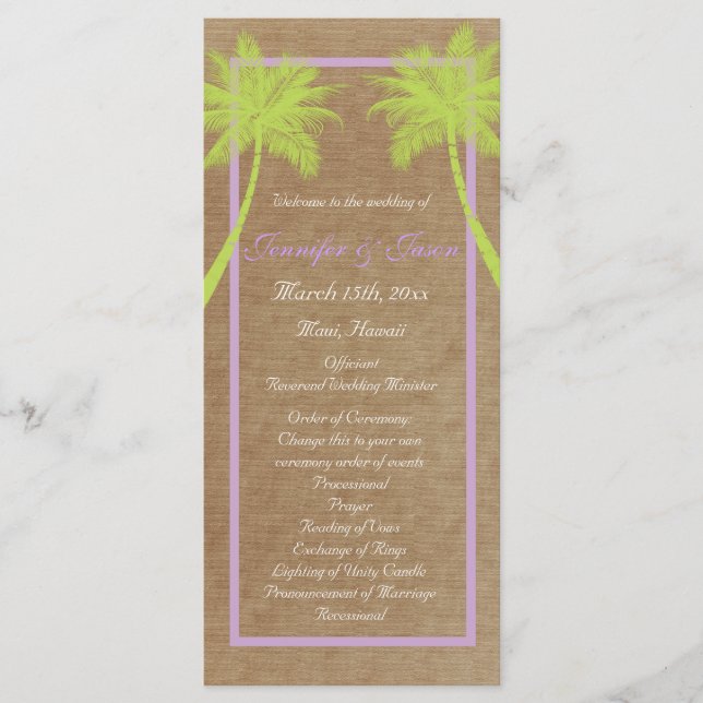 Palm Trees Tropical Beach Hochzeitsprogramme Programm (Vorderseite)