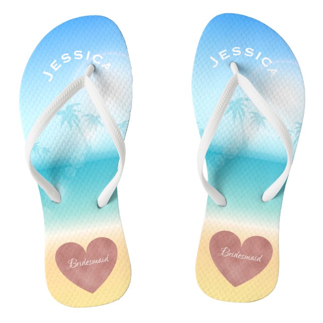 Palm Trees Tropical Beach Wedding Heart Bridesmaid Flip Flops (Fußbett)
