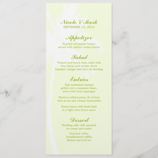 Palm Trees Tropical Mariage Cartes de menu (Devant)