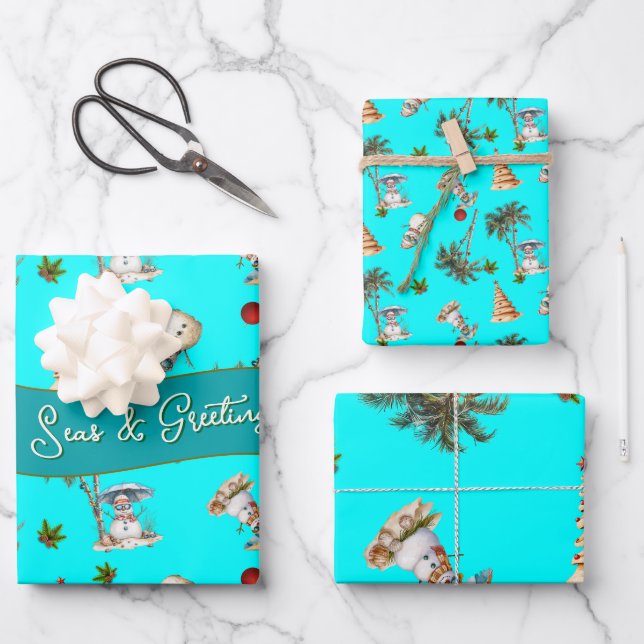 Palm Trees tropisches Weihnachtsmuster Geschenkpapier Set (Vorderseite)