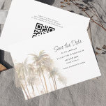 Palm Trees Typografy QR Code Save the Date<br><div class="desc">Moderne Tropical Palms Baumkronen Typografie Ankündigung Datum freihalten Karte mit QR-Code auf der Rückseite,  die Sie leicht anpassen können für Ihre Ankündigung. Fügen Sie Ihren QR-Code und Ihre Ankündigungsdetails hinzu,  um eine Art Ankündigung Datum freihalten zu erstellen. Diese Karte kann leicht für andere Meilensteine-Ereignisse in Ihrem Leben verwendet werden</div>