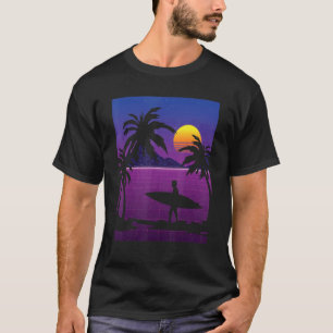 Palm Trees Vaporwave Surfer Synthwave Sunset Surfi T-Shirt