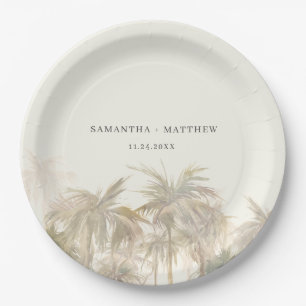 Palm Trees Watercolor Tan Coastal Wedding Pappteller
