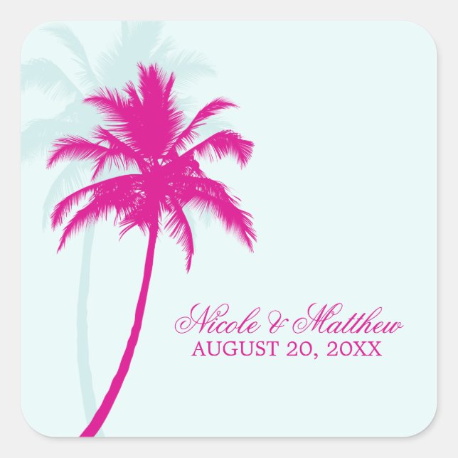 Palm Trees Wedding Quadratischer Aufkleber (Vorderseite)