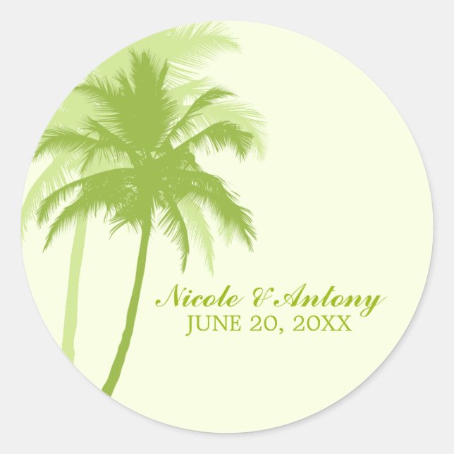 Palm Trees Wedding Runder Aufkleber (Vorderseite)