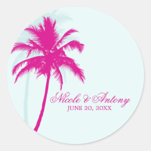 Palm Trees Wedding Runder Aufkleber