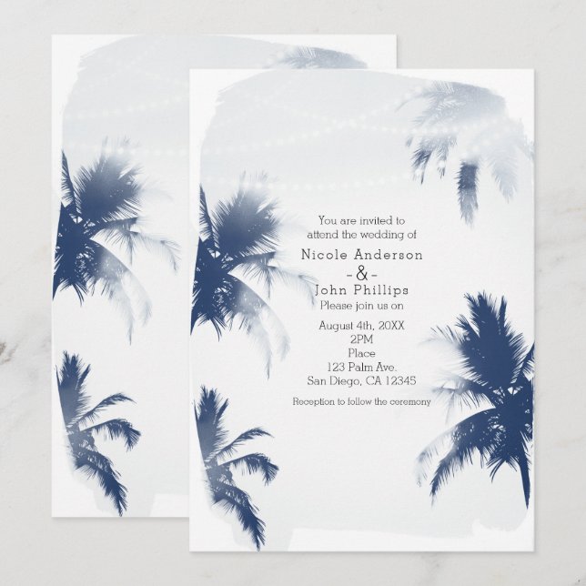 Palm Trees White Beach Chic Hochzeitseinladungen Einladung (Vorne/Hinten)