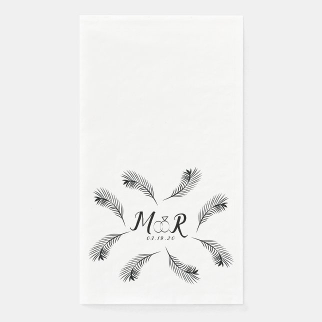 Palm Tropical Leaf Ring Wedding Logo Serviette (Vorderseite)