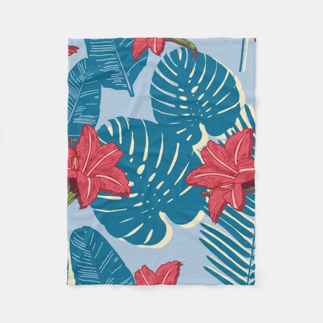 Palm tropical nahtlos blattblau fleecedecke (Vorderseite)