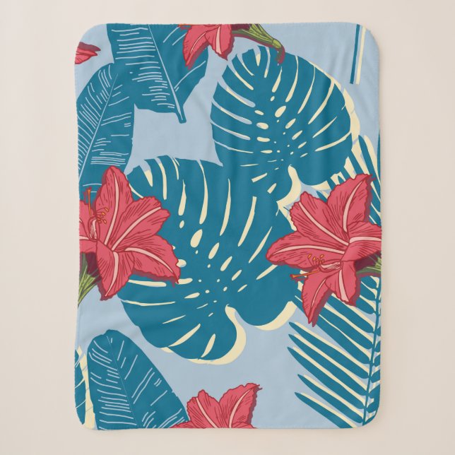 Palm tropical nahtlos blattblau sherpadecke (Vorderseite)
