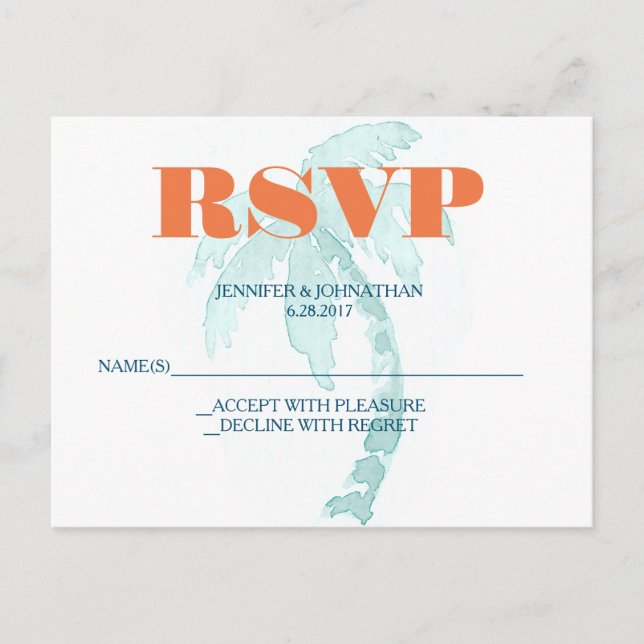 Palm Typografy Wedding RSVP Cards Einladungspostkarte (Vorderseite)
