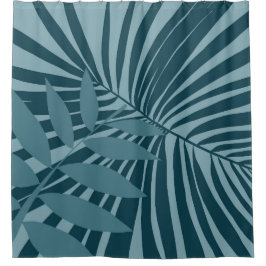 Palm- und Tropenblatt abstrakt in blau-grün grau Duschvorhang