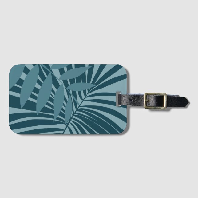Palm- und Tropenblatt abstrakt in blau-grün grau Gepäckanhänger (Vorderseite (Horizontal))