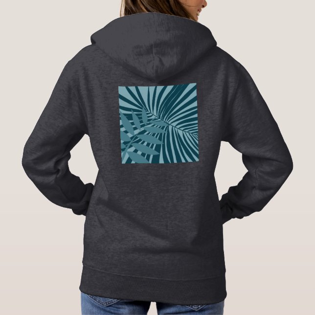 Palm- und Tropenblatt abstrakt in blau-grün grau Hoodie (Rückseite)