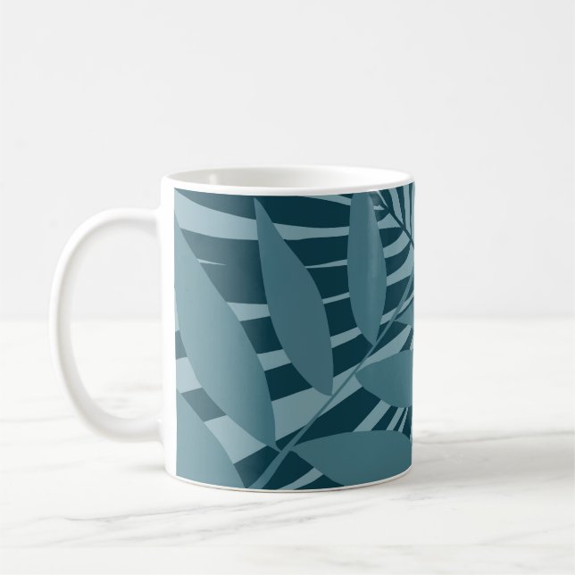 Palm- und Tropenblatt abstrakt in blau-grün grau Kaffeetasse (Links)