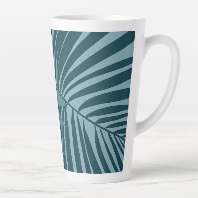 Palm- und Tropenblatt abstrakt in blau-grün grau Milchtasse (Rechts)