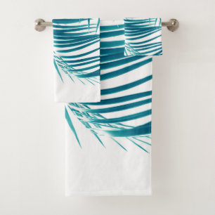 Palm Verlasse Aquamarin Blue Vibes #1 #tropical #d Badhandtuch Set