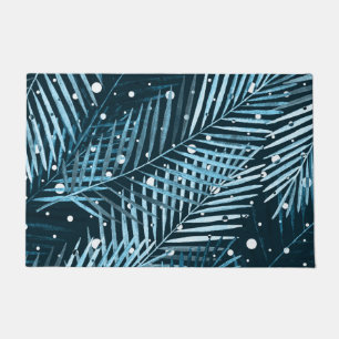 Palm verlasse blau mit weißen Polka-Punkten. Fußmatte