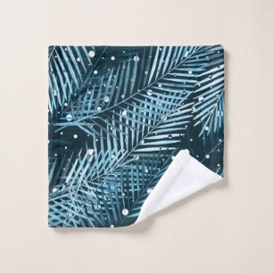 Palm verlasse blau mit weißen Polka-Punkten. Waschlappen