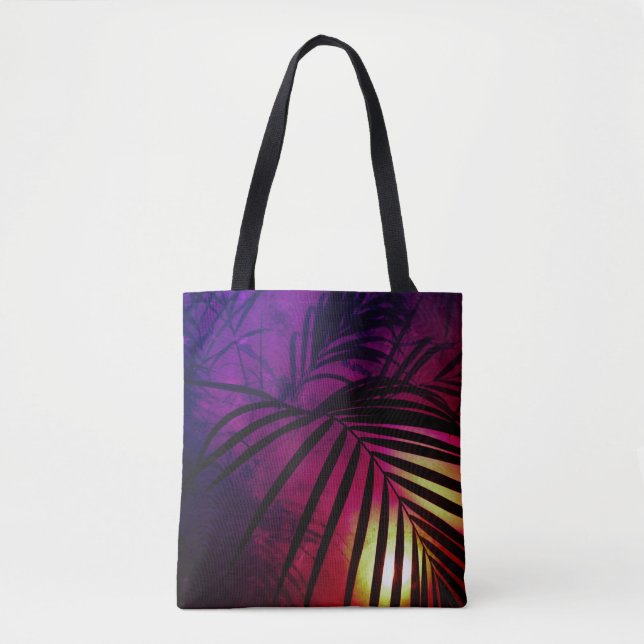Palm verlasse Sonnenuntergang moderne tropische Tasche (Vorderseite)