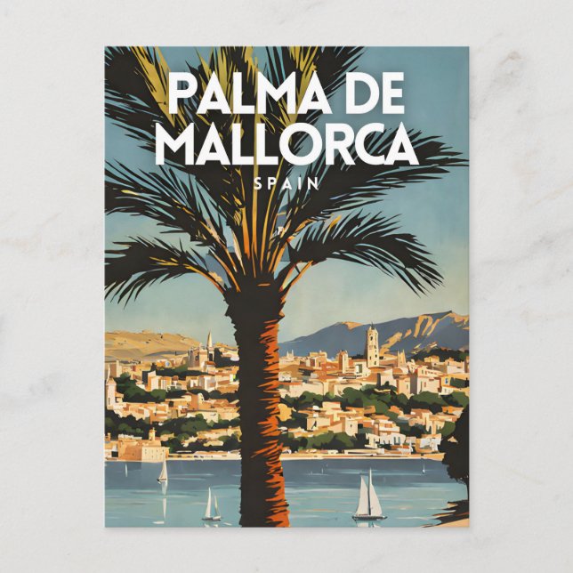 Palma de Mallorca Nostalgic Spanien Retro Travel Postkarte (Vorderseite)