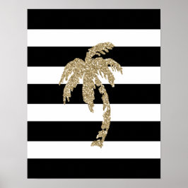 Palmbaum aus Gold, Schwarz/Weiß Streifen, Poster a