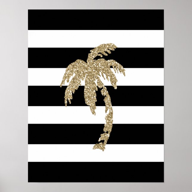Palmbaum aus Gold, Schwarz/Weiß Streifen, Poster a (Vorne)