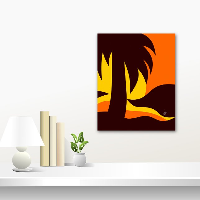 Palmbaum im Sonnenuntergang Silhouette Poster (Palm tree in sunset Abstract)