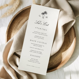 Palmbaum-Monogramm Lasst uns essen Zielhochzeit Menükarte