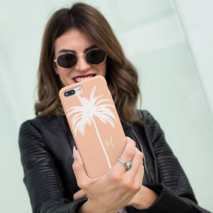 Palmbaum-Pfirsich-Weiß-Tropisches-elegantes Monogr Case-Mate iPhone Hülle