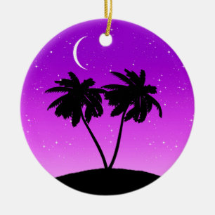 Palmbaum-Silhouette, Twilight Lila mit Sternen C Keramik Ornament