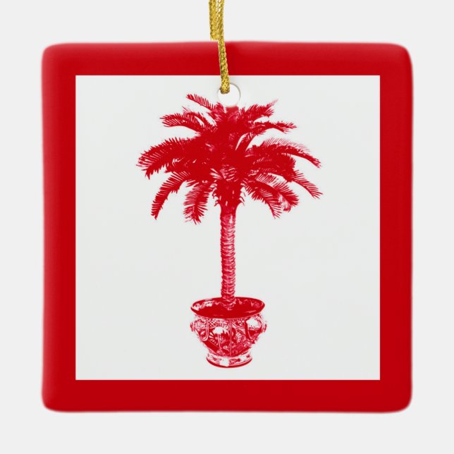 Palmbaum - tiefrot und weiß keramikornament (Vorderseite)
