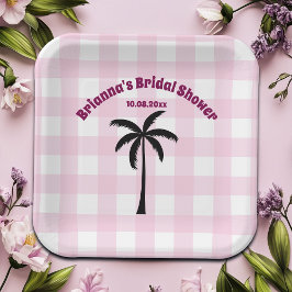 Palmbaum Weißrosa Kachelrosa Brautparty Pappteller